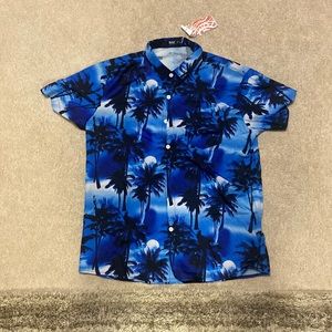 Blue Palm Tree Casual Button Down Shirt